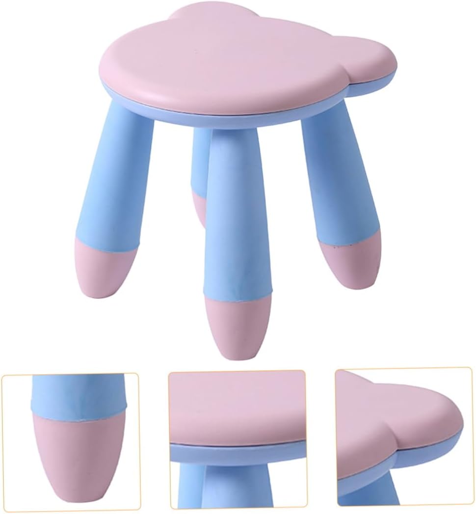 TIDTALEO Cartoon Bear Plastic Stool, Thickened Non-Slip Small Sitting Footstool, Cute Light Rose Step Stool for Home and Kindergarten Use