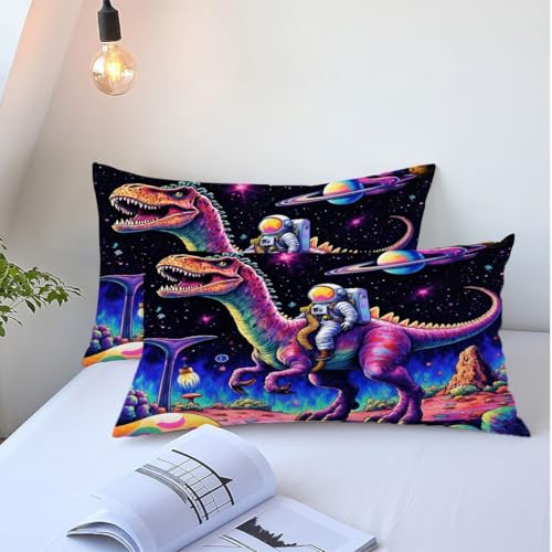 Parure housse de couette 220x240 dinosaure violet en tissu microfibre doux