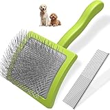 Saccison 2PCS Slicker Brush for Dogs & Pet Comb,Professional Dog Grooming Brush (Goldendoodles,Poodles,Labradoodles) with Extra Long Pins to Effectively Remove Tangles, Knots and Mats (Green, Large)