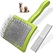 Saccison 2PCS Slicker Brush for Dogs & Pet Comb,Professional Dog Grooming Brush (Goldendoodles,Poodles,Labradoodles) with Extra Long Pins to Effectively Remove Tangles, Knots and Mats (Green, Large)