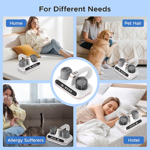 Vxoyo milbensauger für matratzen, 4 in 1 milbensauger mit uv licht & LED-Bildschirm,Doppeltasse, Ultraschall, Starke Saugkraft gegen Hausstaubmilben handstaubsauger for Bett, Sofa, Kissen