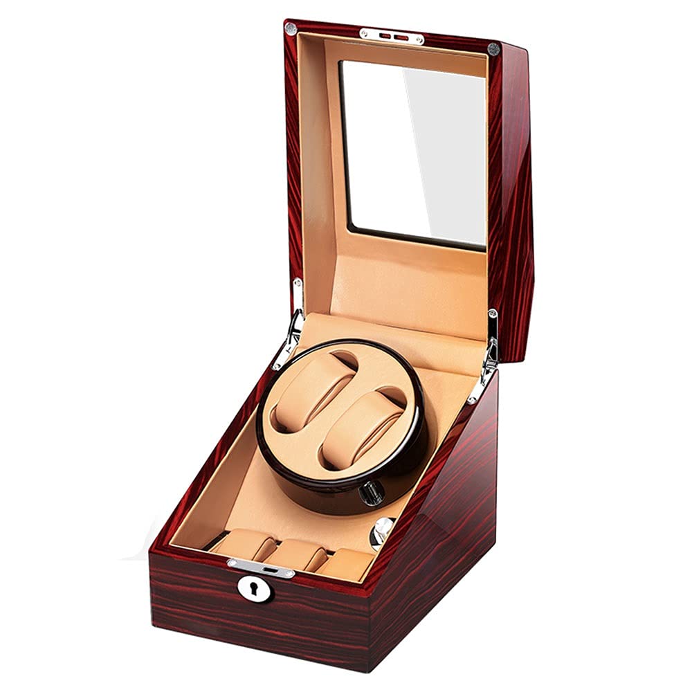 Caja expositora para Relojes, con Capacidad para 2 Relojes automáticos y 3 Compartimentos adicionales. Carcasa de Madera Maciza Natural y Almohadilla Flexible para reloje，Dark Brown+Brown