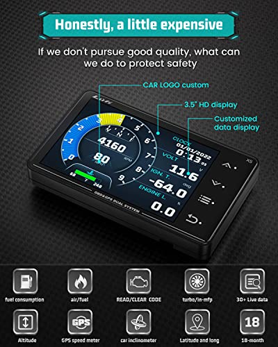 Lufi Xs Obd2 Gauge Display, GPS Speedometer,car inclinometer, Boost Gauge, RPM Meter, Multifunction Heads up Display Cluster - Thumbnail 3