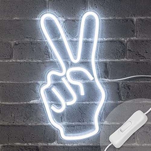 SKYLANTERN Neon LED Peace 36,5 cm - Neon mural blanco frío en la red - Lámpara de neón con interruptor de encendido y apagado para decoración de dormitorio, decoración de pared Cover