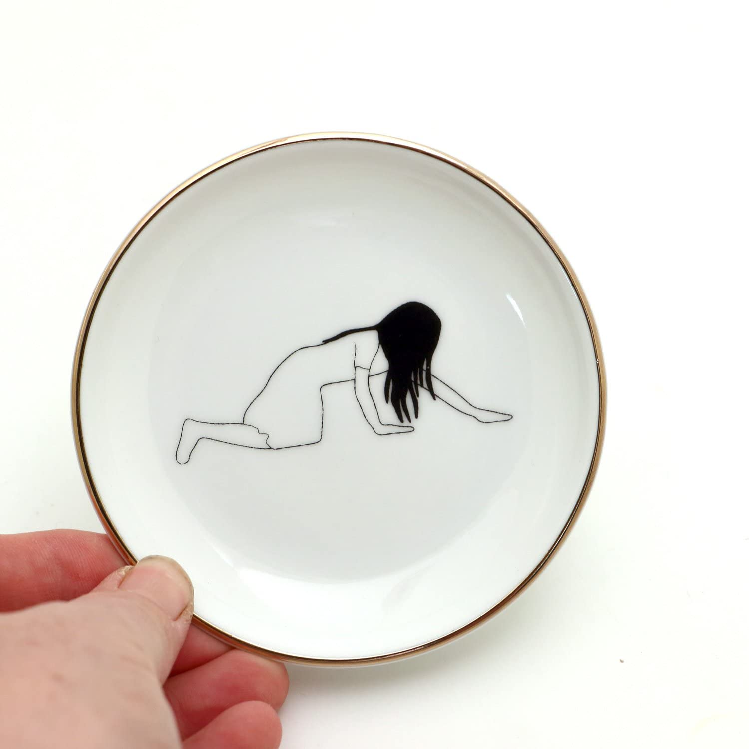 The Ring, Ring Dish, Jewelry Holder, Small Dish with 22k Gold Accents, Ceramic, Lennymud by Lorrie Veasey