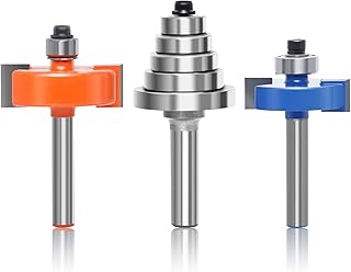 1/4 Inch Shank Rabbet Router Bits, 2pcs Carbide Rabbeting Router Bit Set with 5 Bearings Set (1/2", 5/8", 3/4", 7/8", 1-1/8") (1/4 Inch Router Bit Set)