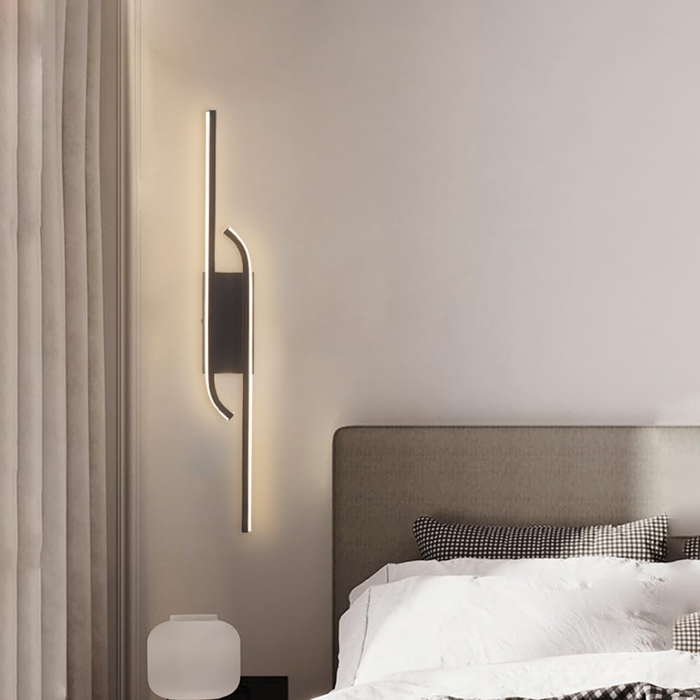 Lámpara de Pared Moderna LED Negra para Baño Aplique de Tocador Lámpara Lineal de Metal para Montaje En Pared Tira Larga para Sala de Estar Dormitorio Pasillo Escalera