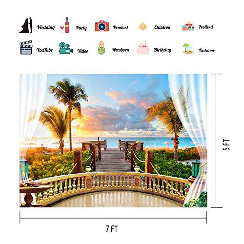 Seaside Scenery Backdrop For Party Supplies Meetsioy 10X7Ft Wooden Bridge Railing Plant Sunset Sea Background For Wedding Photography Ocean Theme Party Studio Props Background Huimt072 #TOP5