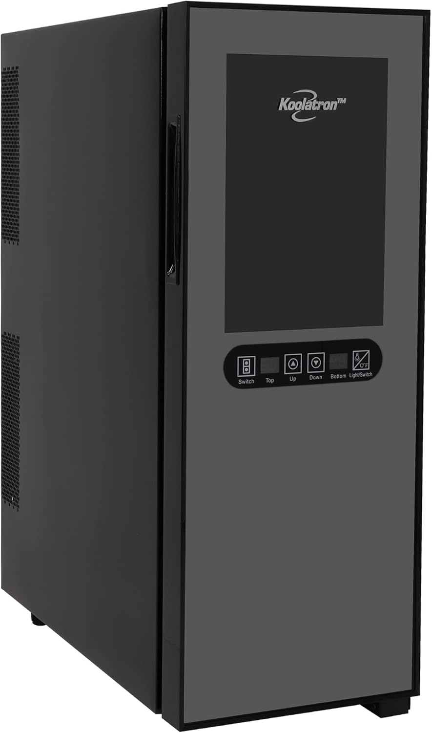Koolatron 12 Bottle Dual Zone Wine Cooler, Black, Thermoelectric Wine Fridge, 1.2 cu