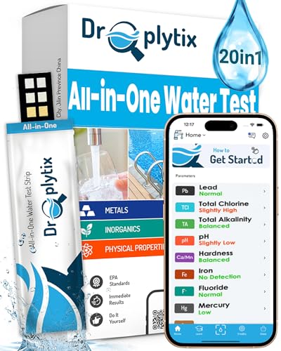 DROPLYTIX Mobile App Water Test Kit–20-in-1 Home Water Testing Strips, Pools, Hot Tubs, Aquarium, Drinking Water & Well Water Test for pH, Hardness, Lead, Iron, Chlorine, Nitrate, Fluoride, Mercury