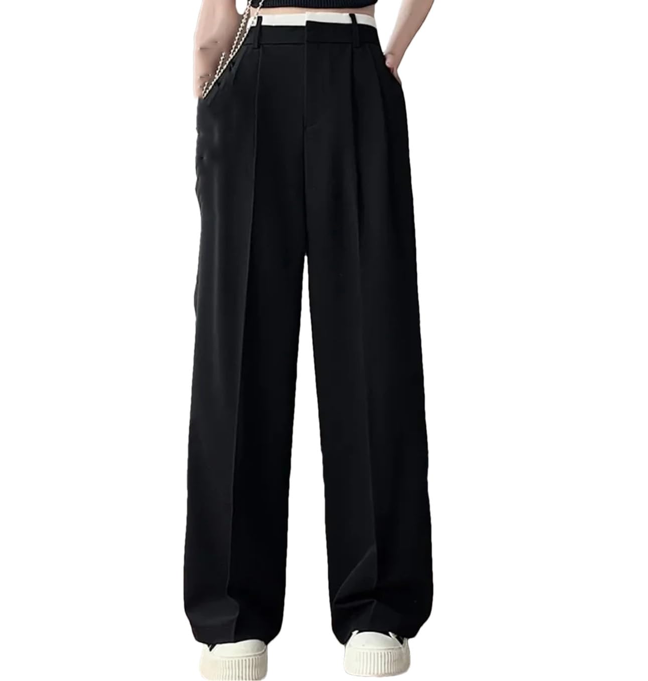 High Waist Black Suit Wide Leg Womens Full Pants Spring Summer Female Elegant Straight Loose Trousers