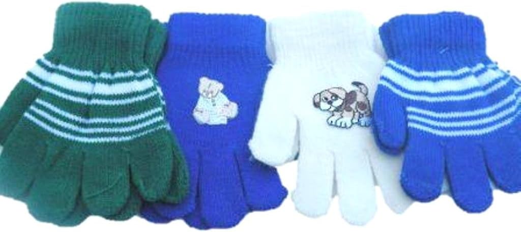 Four Pairs One Size Stretch Microfiber Lined Magic Gloves for Ages 1-4 Years