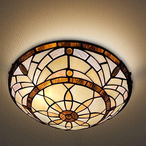 Artzone Tiffany Ceiling Lights, Stained Glass Ceiling Light 2-Lights 12 Inch Tiffany Flush Mount Ceiling Light For Bedroom Dining Living Room Entryway Foyer thumb #1