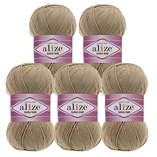 5 x 100g Strickgarn Alize Cotton Gold Uni Klassikgarn Häkelgarn Strick-Wolle Farbwahl