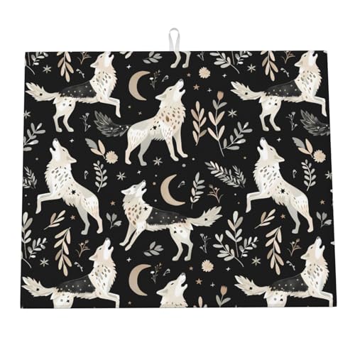 Tappetino Lavello Boho Wolf Flower Plant Tappetini Bancone Cucina Asciugatura Rapida Tappetino Scolastoviglie Per Caffettiera Piani Tavoli 46X61Cm