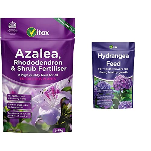Vitax Azalea, Rhododendron & Shrub Fertilizer 0.9kg Pouch and Vitax 6HF1 1 kg Hydrangea Feed - N/A