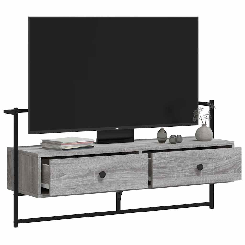 Armario de TV Sonoma gris 100,5 x 30 x 51 cm de madera – Mueble de TV colgante para salón, moderna mesa de televisión con cajones, mueble bajo flotante montado en la pared