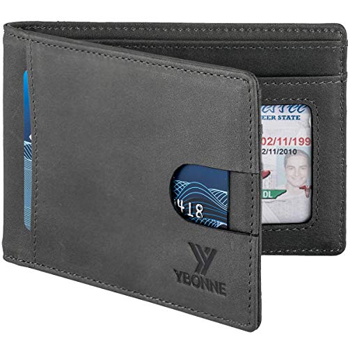 Image of YBONNE Functional Compact RFID Blocking Bifold Wallet for Men, Made of Finest Genuine Leather