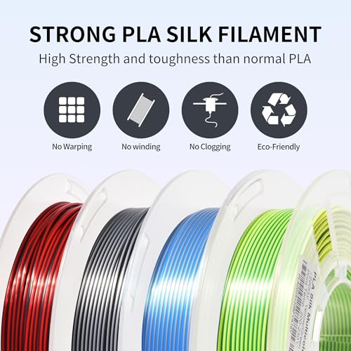 Image of RAMBERY Silk Dual Color 3D Printer Filament Bundle 1.75mm + /- 0.02mm, Bicolor PLA 3D Printing Filament 200gX4 Spools (1.76 lbs), Black-Silver, Red-Black, Blue-Silver, Yellow-Green