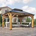 COVERONICS 13FT x 15FT Outdoor Spruce Wood Gazebo - Patio Wooden Frame Gazebo with Galvanized Steel Double Roof, Heavy-Duty Hardtop Gazebos for Garden, Poolside, Deck, Backyard