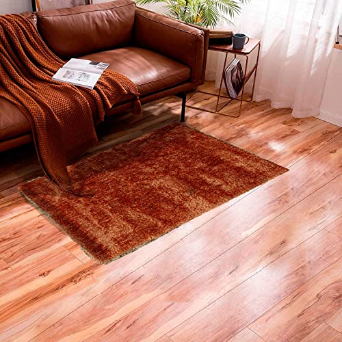 Elly decor Handgefertigter, weicher Shaggy-Teppich, für Wohnzimmer, Esszimmer, Schlafzimmer, rechteckig, Cooper-Orange, 60 x 90 cm Cover