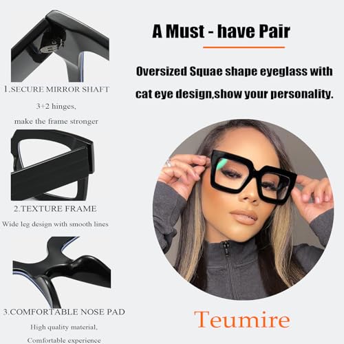 Image of Oversized Square Blue Light Glasses Women Men Thick Big Frame Computer Eyewear Non Prescription Eye Glasses