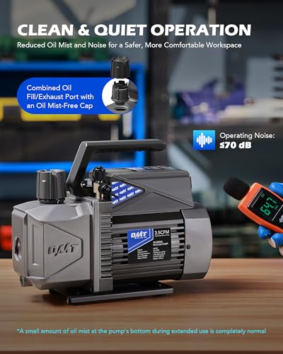 Image of Orion Motor Tech A2L Vacuum Pump, 3.5 cfm 1 /4 hp Single Stage Sparkless Ignition Proof Vacuum Pump for R1234yf R32 R134a R22 R410A with 15 Micron Ultimate Vacuum, Auto HVAC Vacuum Pump