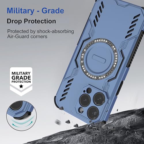 Image of amazon basics Back Case Cover for iPhone 15 Pro Max | Magnetic Case with Built-in Metal Ring | Supports Mag-Safe Charger, Wallet & Car Mount | Shockproof Hybrid PC + TPU | Blue