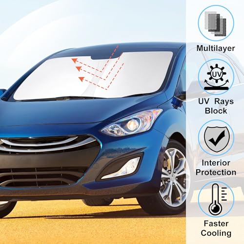 Image of Windshield Sun Shade Custom Fit for 2011-2016 Hyundai Elantra Accessories Foldable Sunshade Sun Blocker Protect Car from Sun Rays & Heat Damage Keep Car Cooler
