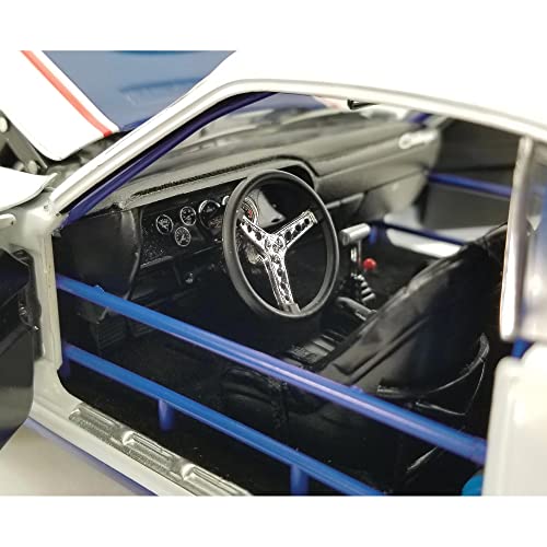 Modelo a Escala 1:18 Acme 1971 426 HEMI Challenger R/T Drag Outlaws Edición Limitada Blanco con Rayas Azules y Rojas miniatura 5