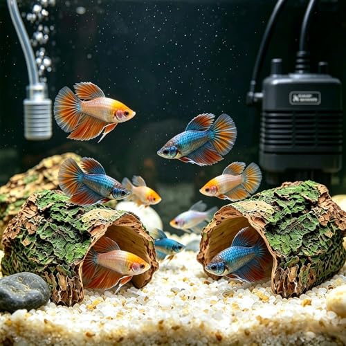 Image of Tfwadmx Betta Log 2 Pack Resin Hollow Tree Trunk Ornament Reptile Hideout Aquarium Cave Ornament Terrarium Tank Decoration for Fish Shrimp or Small Reptile Turtle Tarantula Spider Hermit Crab