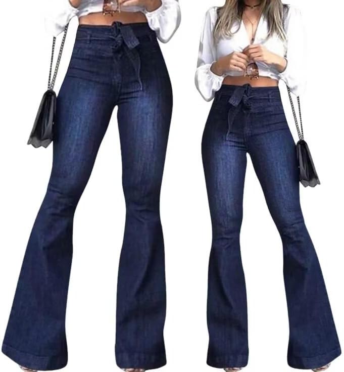 KDF High Waisted Flare Jeans for Women Bell Bottom Jeans with Belt for Women Stretch Wide Leg Jeans - Image 6