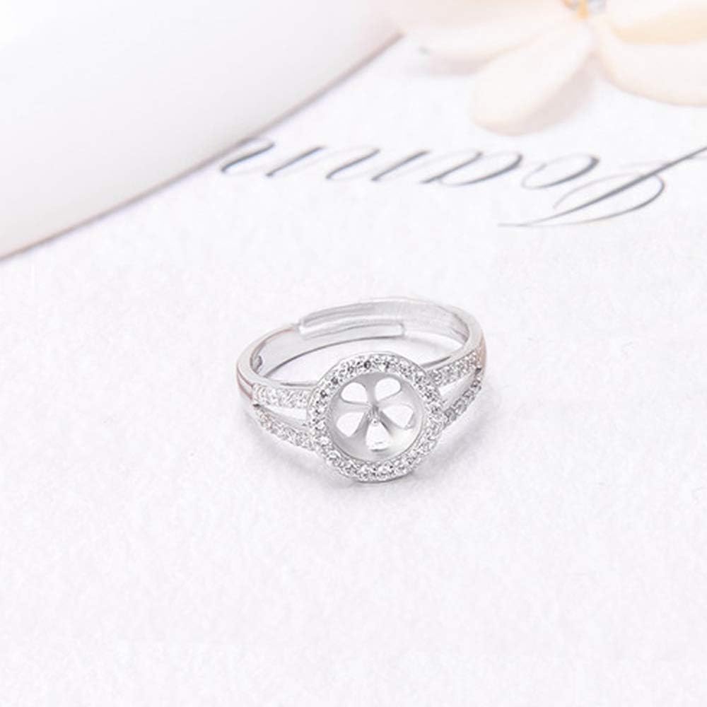Sterling Silver CZ Round Ring Mounting for Women, Adjustable Ring Fittings Accessories for Pearl Jewelry Making - Image 3