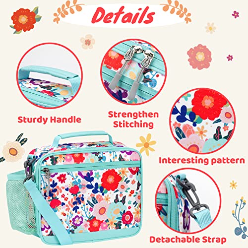 Choco Mocha Lunch Box Kids Lunch Box For Girls Lunch Boxes For School Kids Lunchbox Girls Flower Lunch Box For Kids Lunch Bag With Strap For Toddler Preschool Kindergarten Girls Insulated, Teal #TOP4