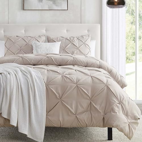 Image of Nestl Twin Duvet Cover Set Taupe - Soft Double Brushed Duvet Set with Button Closure & Corner Ties, 2 Piece Luxurious Pinch Pleated Duvet Cover Set 68x90 Inches with 1 Pillow Sham