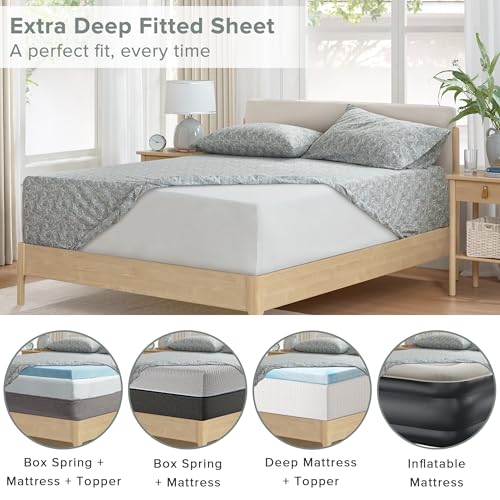 Comfort Spaces Extra Deep Pocket, 100% Cotton King Fits up to 24" Mattress, Breathable, Naturally Cool Cotton, Soft Cotton Sheets, All Seasons Sheet Set, Paisley 4 Piece