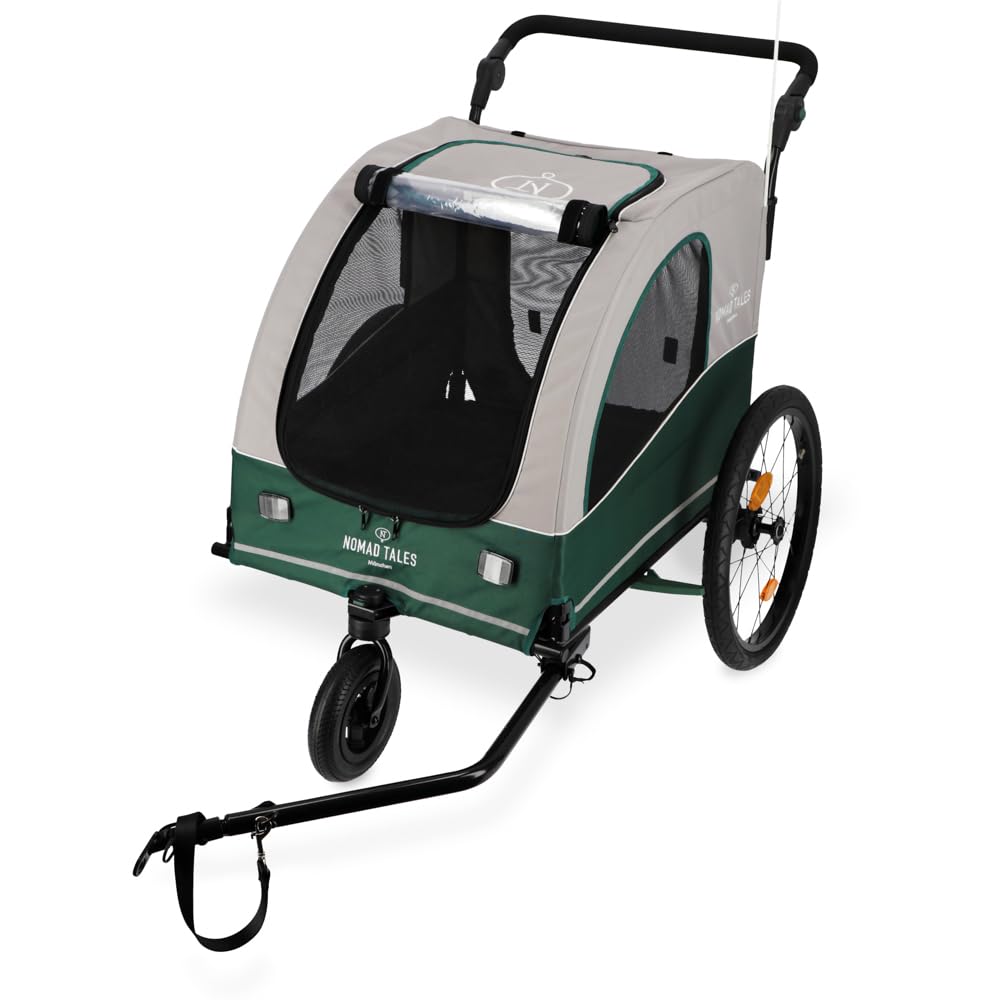 E-Bike Fahrradanhänger & Jogger für Hunde bis 45 KG | 2 in 1 | Geräumige, Wasserabweisende Kabine | Maße: L110 x B84 x H103 cm