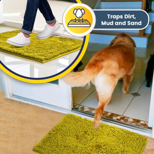 Image of Muddy Mat | Super Water Absorbent Door Mat Indoor, Microfiber Quick Dry Chenille Entryway Rug,Slip Resistant Front Door Mat,Indoor Mats for Entryway,Machine Washable Pet Rug, Lemon Yellow 30 inch x 60 inch