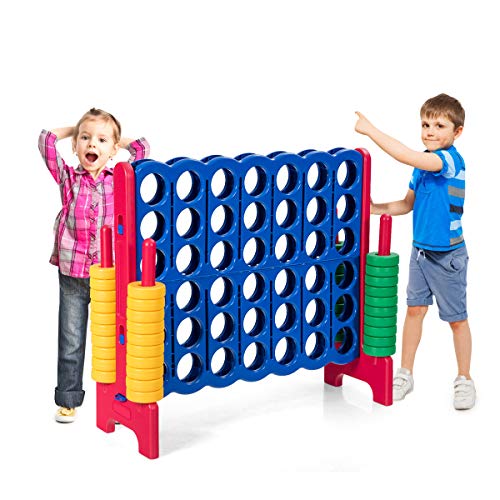 COSTWAY Vier-Gewinnt Spiel 4 Gewinnt Spielbrettsätze Vier in Einer Reihe Spiel mit 42 Jumbo Ringen und Schieberegler zum schnellen Neustart für Kinder und Erwachsene (Rot)