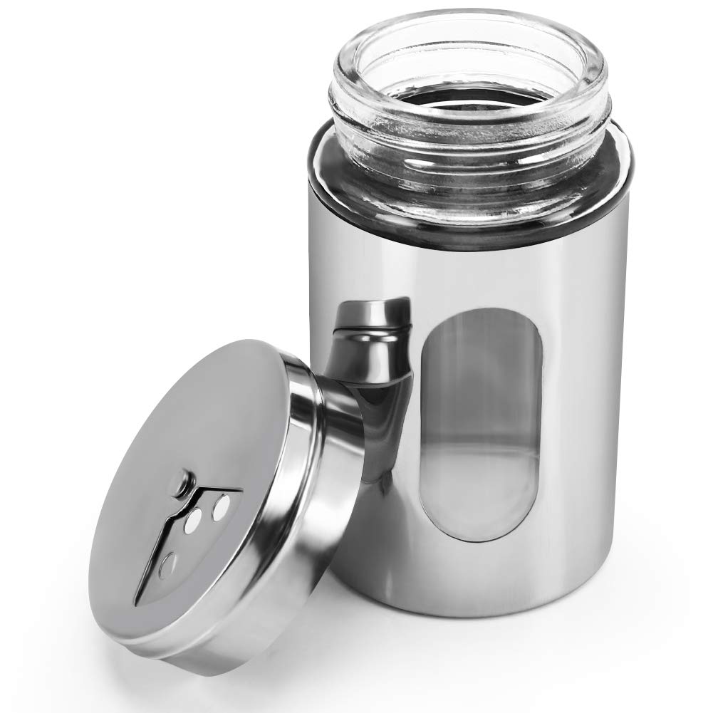 2 saleros y pimenteros, coctelera de acero inoxidable para sal en polvo, azúcar, canela, pimienta, dispensador de especias con agujeros de vertido ajustables, color plateado 2
