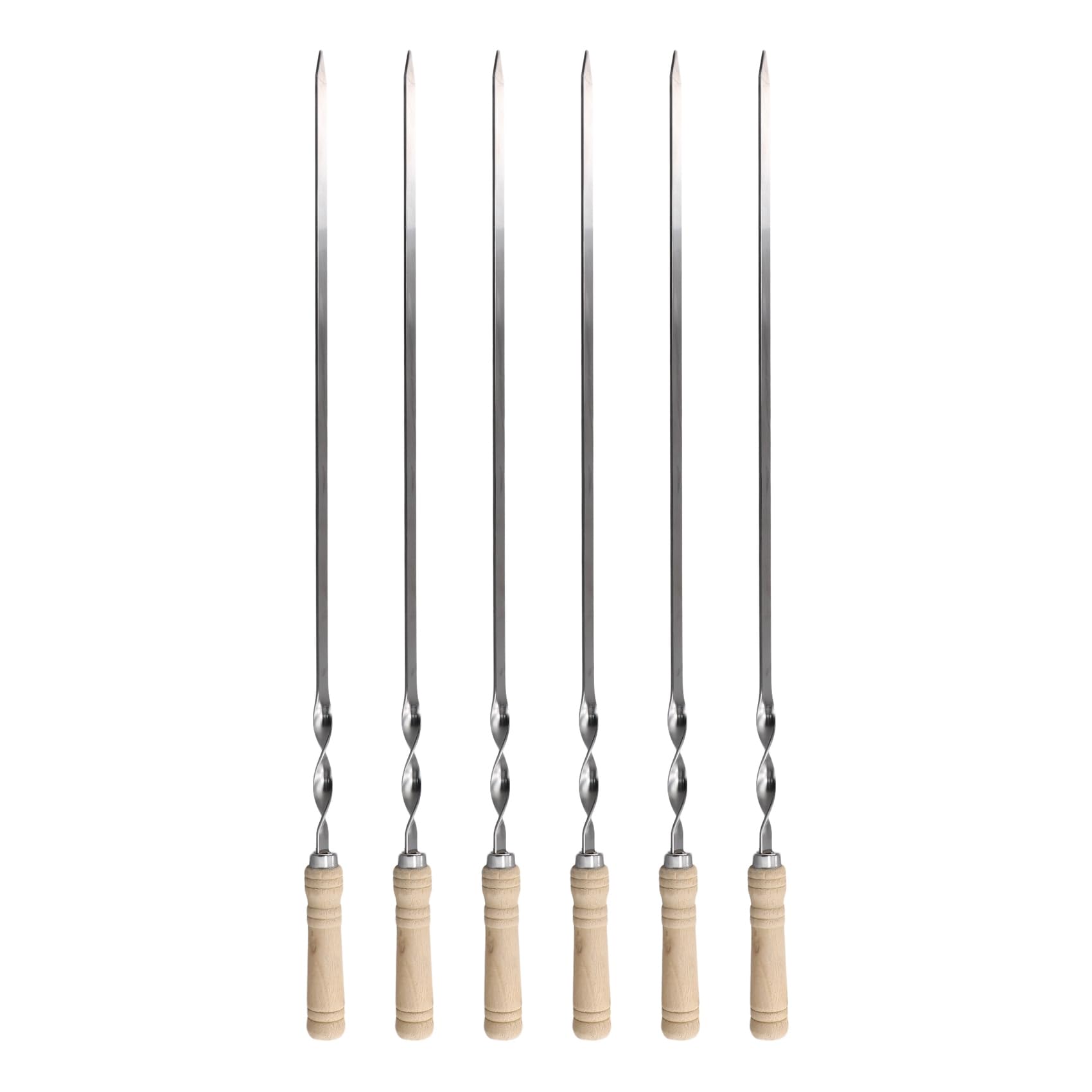 qimoi 6Pcs 55cm BBQ Skewers Long Handle Shish Kebab Barbecue Grill Stick Wood BBQ Fork Stainless Steel Outdoors Grill Needle