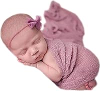 Vista 6 de Coberllus Accesorios de fotografía para bebés recién nacidos, tela elástica y ondulada, para sesión de fotos de niños y niñas (rosa claro)