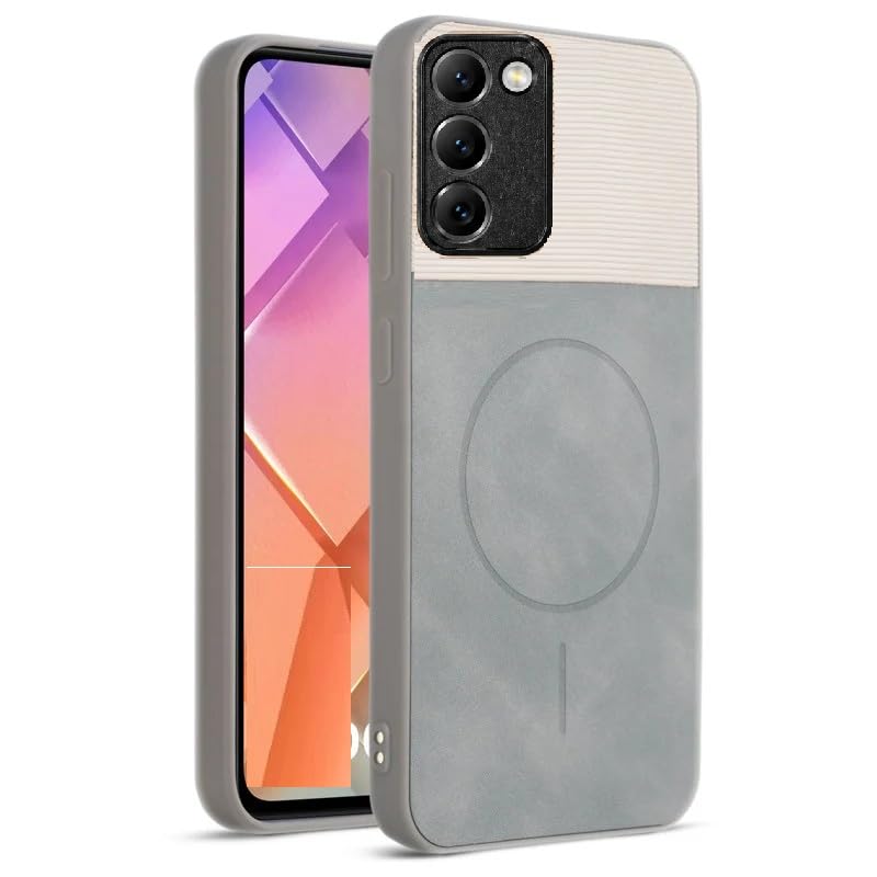 Image of Bintage Dual-Leather Mac Safe Design Phone Case| Soft Touch Finish | Full Camera Protectection Back Cover Compatible for Samsung A03s / M02s 4G - White & Matelic Grey