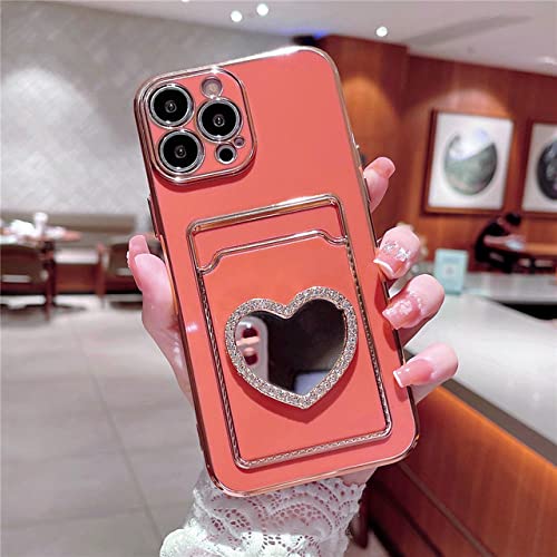 Coque iPhone 13 rouge camélia portefeuille strass brillant