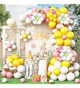 Daisy Balloon Garland Arch Kit,Retro Yellow Pink White Gold Hippie Boho Balloons Garland Daisy Fl...
