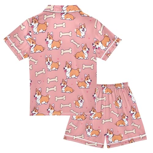 ALAZA Cute Dog Puppy Bone Heart Satin Pajamas Set Short Sleeve Button Down Sleepwear Summer Pjs 2 Piece2