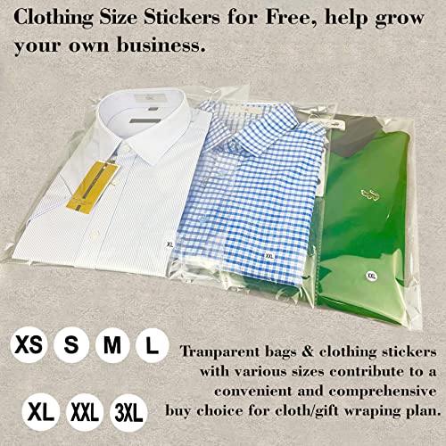Pigpotparty 100Pcs 12"X15" Thick Clear Plastic Cellophane Shirts Packaging Bags With Clothing Size Stickers, Resealable Self Seal Adhesive Bags For Clothing #TOP3