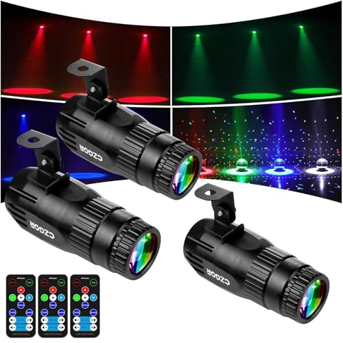 15W LED Pinspot Luce 3 Pezzi, Czgor Pin Spot RGBW 4 in 1 Occhio di Bue faro Proiettore a Palla Specchiata con Telecomando, LED Pin Spotlight Super Luminoso per Feste, Discoteca, Bar, Matrimoni