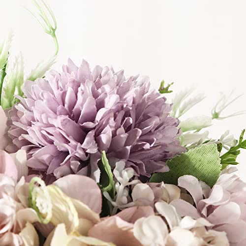 Jareling Peonies Artificial Flowers In Vase, Fake Hydrangea Silk Peony Flower Bouquet With Vase Faux Flowers Arrangement Decor Home Table Dining Room (Purple) #TOP2