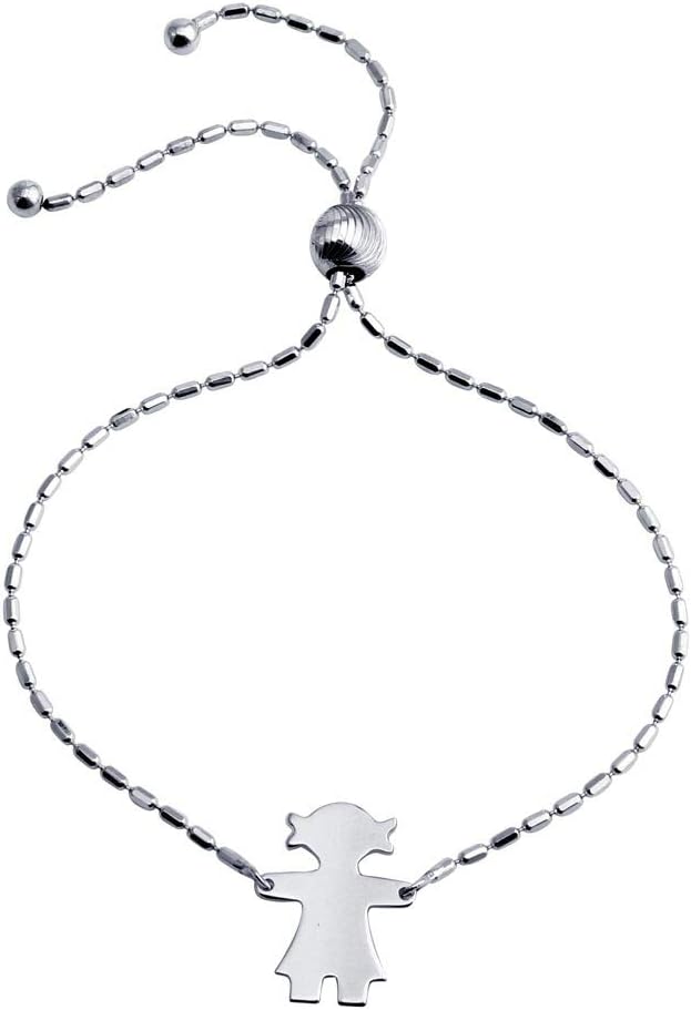 CloseoutWarehouse Rhodium Plated Sterling Silver Girl Charm Lariat Bracelet